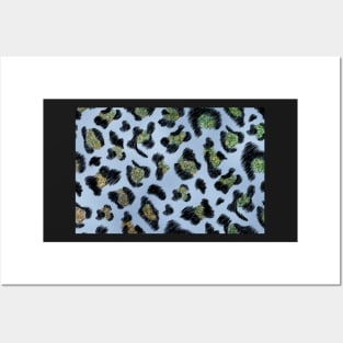 green and blue leopard print Posters and Art